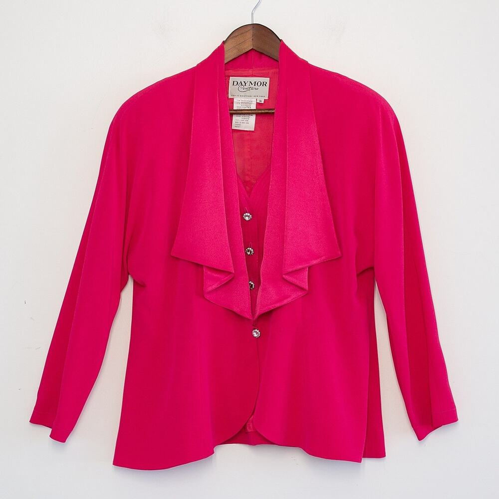VTG Daymor Couture Pink Evening Jacket Womens 14 Formal Draped Mother Bride